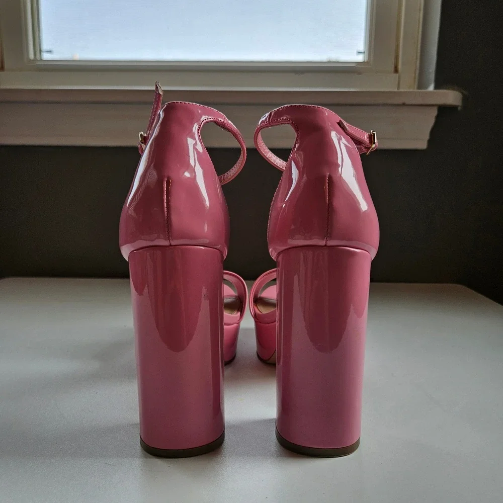 Madden Girl Pink Patent Platform Block Heels Womens 7.5M Strappy Sorority Hoco